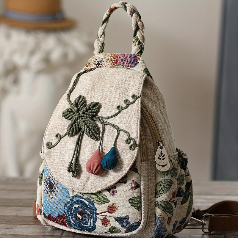 Дамска артистична бродирана раница Дамска ултра лек дизайн за безпроблемно носене Стилни чанти през рамо Компактна дневна раница