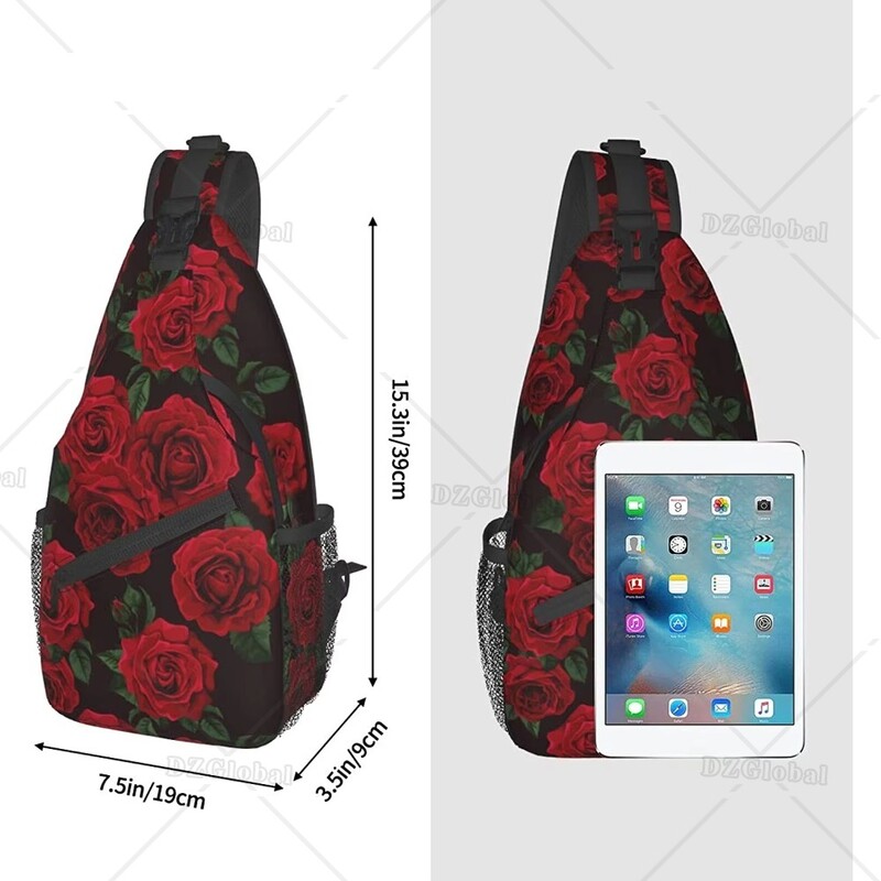 Geantă cu sling trandafir roșu pentru femei, bărbați, rucsac cu umăr, genți de piept unisex, rezistente la apă, călătorii, drumeții, rucsac casual