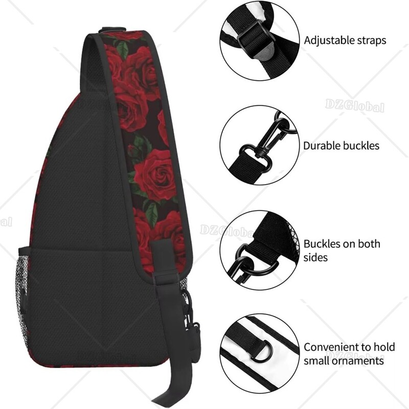 Geantă cu sling trandafir roșu pentru femei, bărbați, rucsac cu umăr, genți de piept unisex, rezistente la apă, călătorii, drumeții, rucsac casual