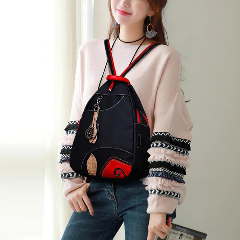 Rucsac de modă pentru femei, geantă de umăr impermeabilă din nailon