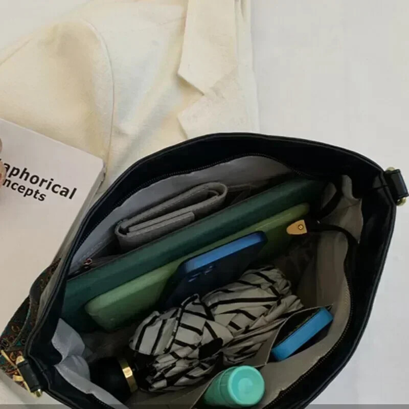 Geantă de umăr de la modă pentru femei, din piele PU, maro, de mare capacitate