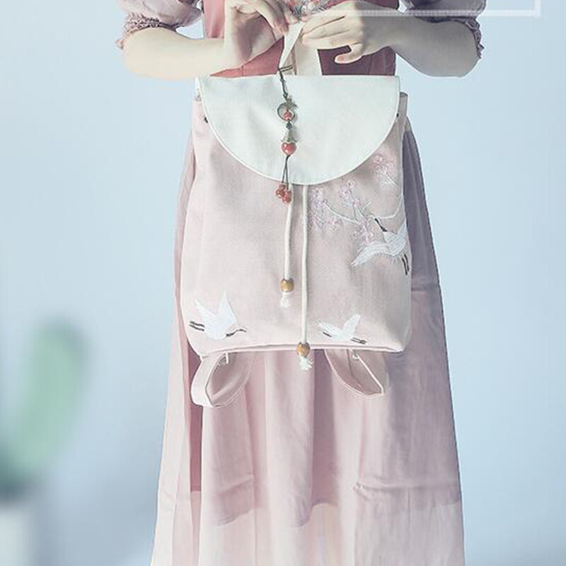 Rucsac cu ciucuri cu flori brodate din pânză pentru femei, în stil chinezesc Hanfu, pandantiv casual, cu buzunare multiple, geantă de mână pentru fete