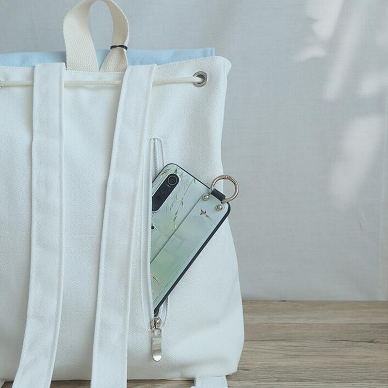 Rucsac cu ciucuri cu flori brodate din pânză pentru femei, în stil chinezesc Hanfu, pandantiv casual, cu buzunare multiple, geantă de mână pentru fete