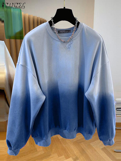 ZANZEA modes pārvietošanās, vienkārši džemperi sieviešu krāsu gradienta džemperi, 2024. gada ikdienas kapuciņi ar garām piedurknēm, brīvi ar O veida kakla izgriezumu