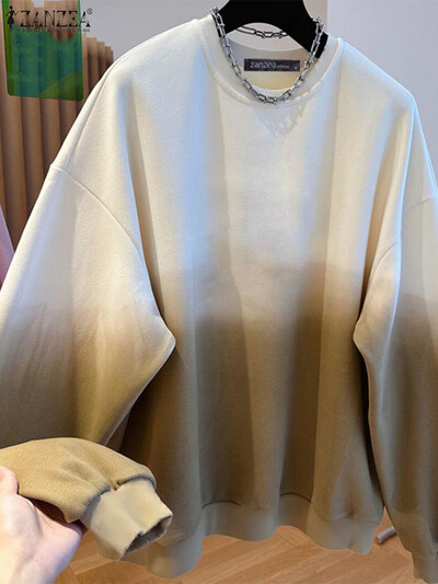 ZANZEA modes pārvietošanās, vienkārši džemperi sieviešu krāsu gradienta džemperi, 2024. gada ikdienas kapuciņi ar garām piedurknēm, brīvi ar O veida kakla izgriezumu