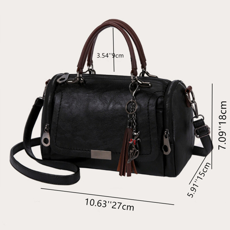 Tassel Decor sieviešu lielas ietilpības plecu soma Modes soma ar rāvējslēdzēju Crossbody ar noņemamu siksnu Bostonas rokassoma