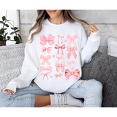 Koķete Rozā Bow Džemperis Y2k Sieviešu gudrs Estētisks Tops Lente Balerīna Moderns Crewneck Kawaii Girls Draugs Valentīnas krekls
