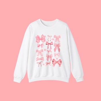 Coquette Pink Bow Sweatshirt Y2k Women Cute Aesthetic Top Ribbon Ballerina Trendy Crewneck Kawaii Girls Friend Valentine Shirt