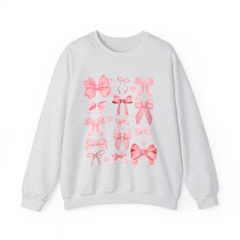 Coquette Pink Bow Sweatshirt Y2k Women Cute Aesthetic Top Ribbon Ballerina Trendy Crewneck Kawaii Girls Friend Valentine Shirt