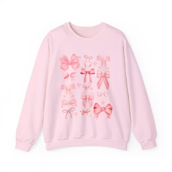 Coquette Pink Bow Sweatshirt Y2k Women Cute Aesthetic Top Ribbon Ballerina Trendy Crewneck Kawaii Girls Friend Valentine Shirt