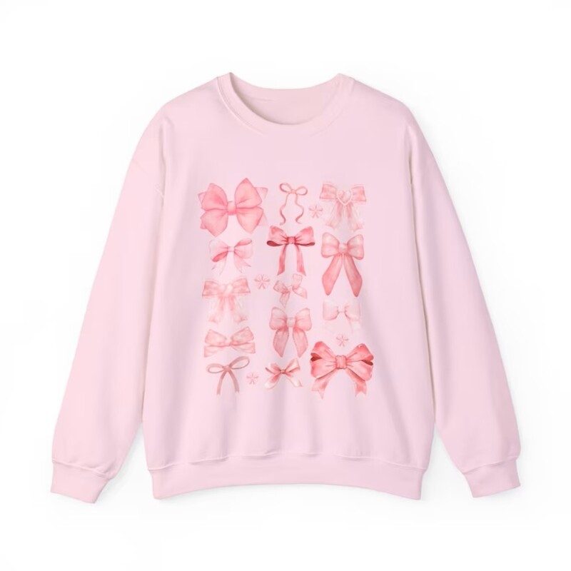Koķete Rozā Bow Džemperis Y2k Sieviešu gudrs Estētisks Tops Lente Balerīna Moderns Crewneck Kawaii Girls Draugs Valentīnas krekls
