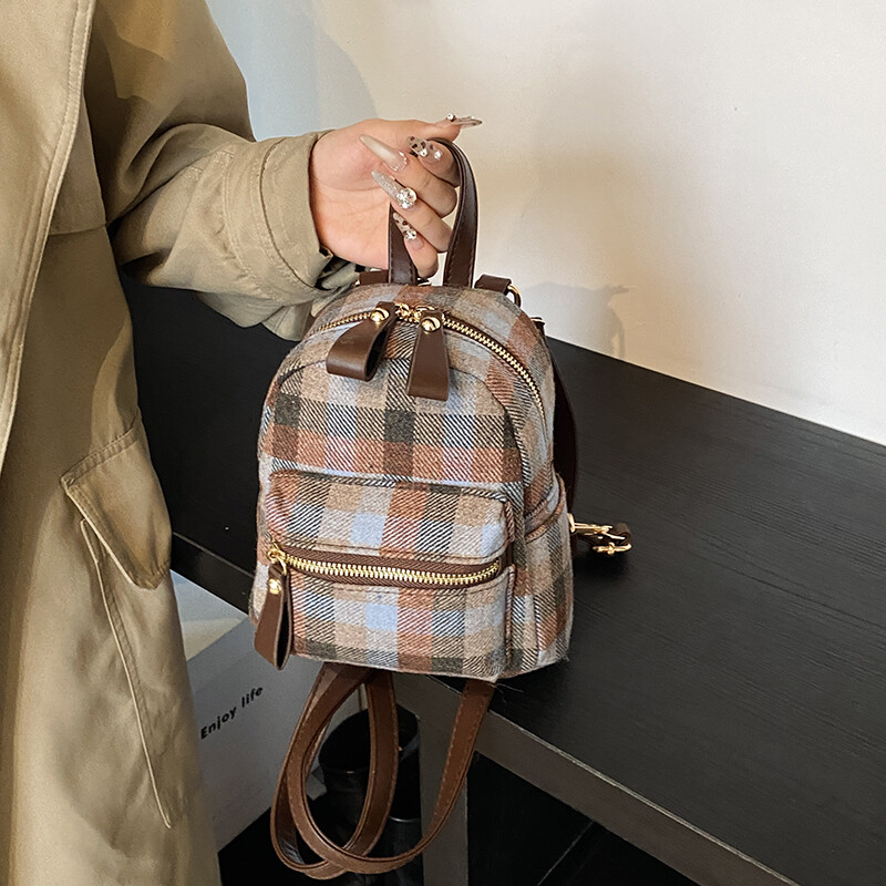 Rucsac cu carouri din piele moale Pu pentru femei, mini rucsac ocazional de călătorie pentru femei, geantă de școală de modă, geantă multifuncțională pentru fete