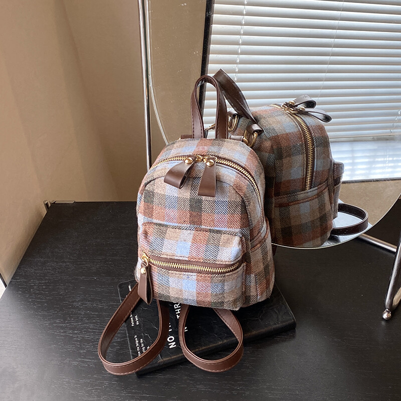 Rucsac cu carouri din piele moale Pu pentru femei, mini rucsac ocazional de călătorie pentru femei, geantă de școală de modă, geantă multifuncțională pentru fete