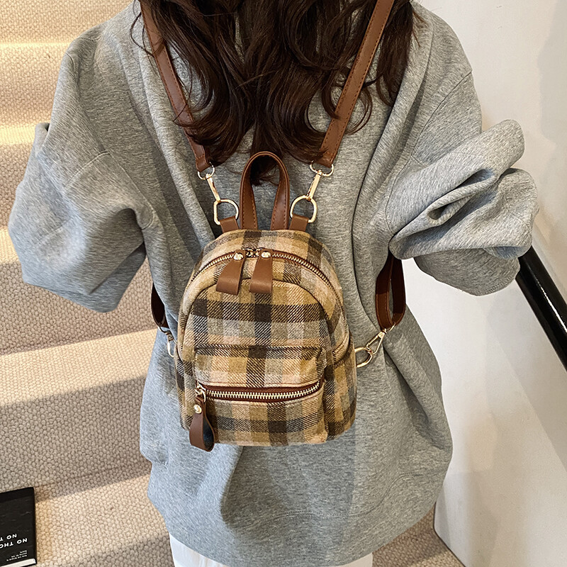 Rucsac cu carouri din piele moale Pu pentru femei, mini rucsac ocazional de călătorie pentru femei, geantă de școală de modă, geantă multifuncțională pentru fete