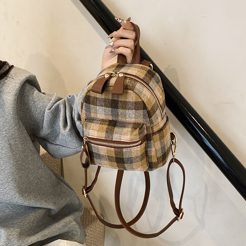 Rucsac cu carouri din piele moale Pu pentru femei, mini rucsac ocazional de călătorie pentru femei, geantă de școală de modă, geantă multifuncțională pentru fete