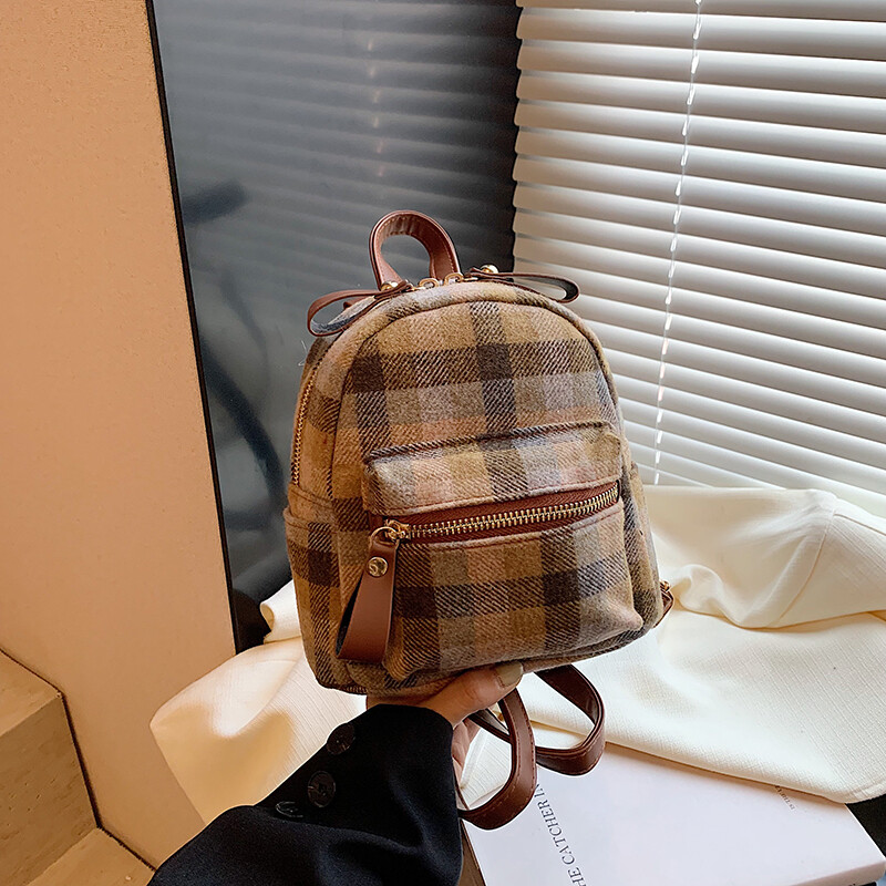 Rucsac cu carouri din piele moale Pu pentru femei, mini rucsac ocazional de călătorie pentru femei, geantă de școală de modă, geantă multifuncțională pentru fete