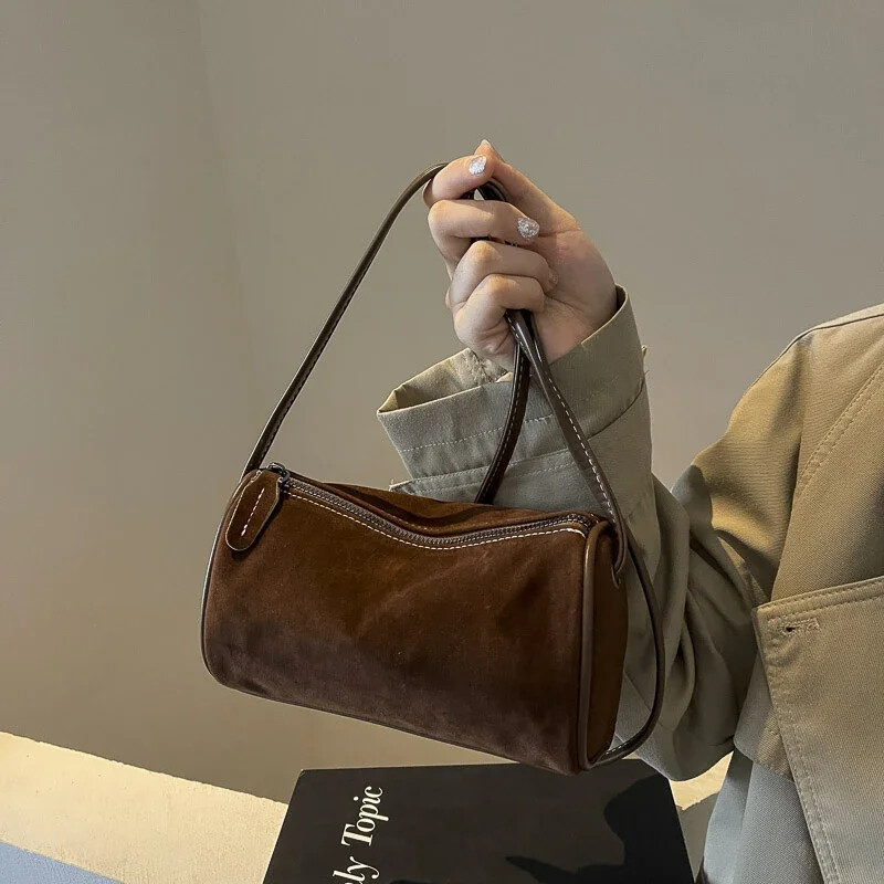 Genți de umăr Boston solide de modă, piele de căprioară artificială, simple, de înaltă calitate, compacte, versatile, genți crossbody pentru femei 2024, ocazional, la reducere