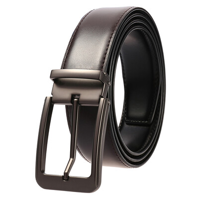 VATLTY Cureaua ocazională pentru bărbați, cu cataramă din aliaj de aur, curea pentru pantaloni, pentru bărbați, 34 mm, piele naturală de vacă, centură maro, centură de talie