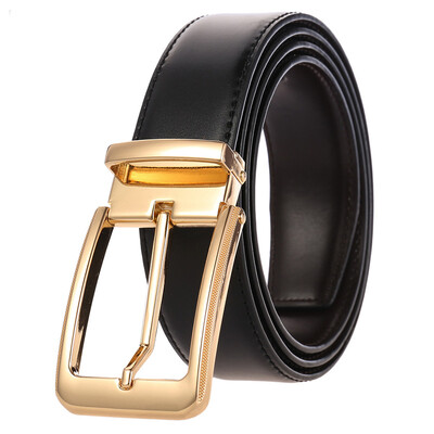 VATLTY Cureaua ocazională pentru bărbați, cu cataramă din aliaj de aur, curea pentru pantaloni, pentru bărbați, 34 mm, piele naturală de vacă, centură maro, centură de talie