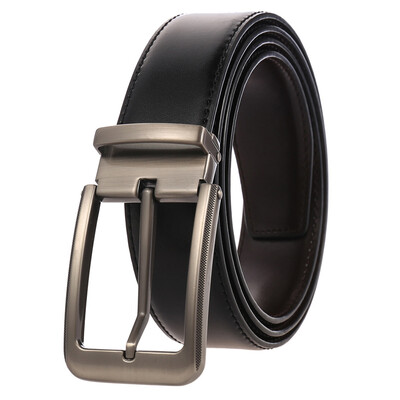 VATLTY Cureaua ocazională pentru bărbați, cu cataramă din aliaj de aur, curea pentru pantaloni, pentru bărbați, 34 mm, piele naturală de vacă, centură maro, centură de talie