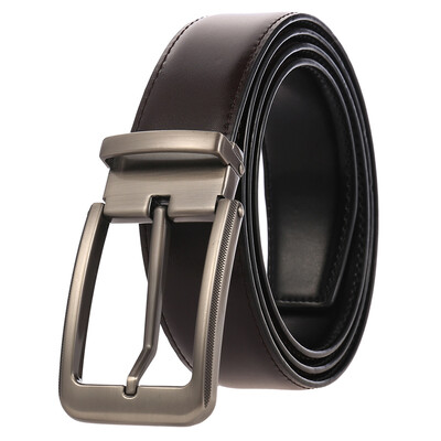 VATLTY Cureaua ocazională pentru bărbați, cu cataramă din aliaj de aur, curea pentru pantaloni, pentru bărbați, 34 mm, piele naturală de vacă, centură maro, centură de talie