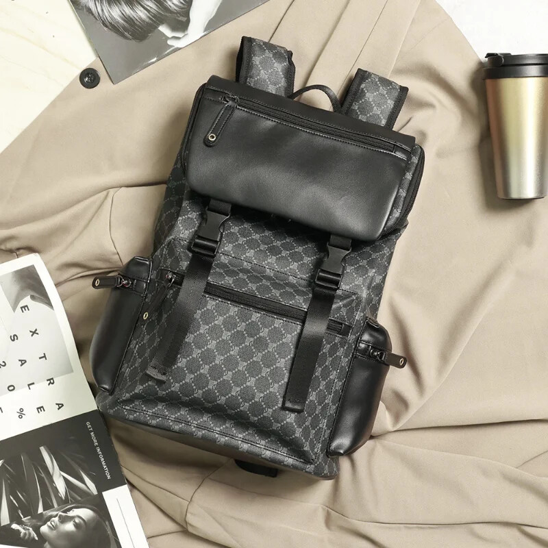 Ziediem apdrukāta vīriešu mugursoma Ceļojumu liela ietilpības mugursoma Luksusa zīmola dizaina mugursomas Vīriešu PU ādas skolas soma Vīriešu somas