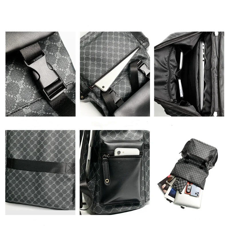 Ziediem apdrukāta vīriešu mugursoma Ceļojumu liela ietilpības mugursoma Luksusa zīmola dizaina mugursomas Vīriešu PU ādas skolas soma Vīriešu somas