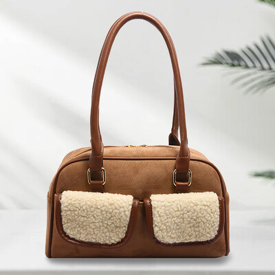 Geanta de umar din piele intoarsa pentru femei, cu buzunare duble, geanta de mana cu fermoar geanta Boston pentru calatorii de serviciu