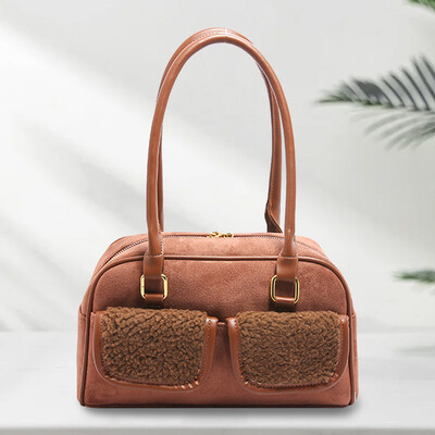 Geanta de umar din piele intoarsa pentru femei, cu buzunare duble, geanta de mana cu fermoar geanta Boston pentru calatorii de serviciu