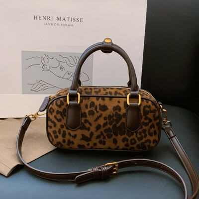 Geantă de umăr mică pentru cumpărături, de modă, de capacitate mare, pentru doamnă, din piele de căprioară, pernă, genți de mână, cu imprimeu leopard, geantă de tote Boston