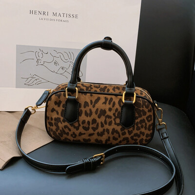 Geantă de umăr mică pentru cumpărături, de modă, de capacitate mare, pentru doamnă, din piele de căprioară, pernă, genți de mână, cu imprimeu leopard, geantă de tote Boston