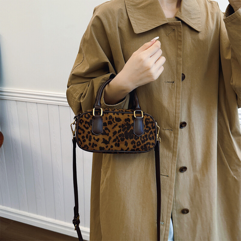 Geantă de umăr mică pentru cumpărături, de modă, de capacitate mare, pentru doamnă, din piele de căprioară, pernă, genți de mână, cu imprimeu leopard, geantă de tote Boston