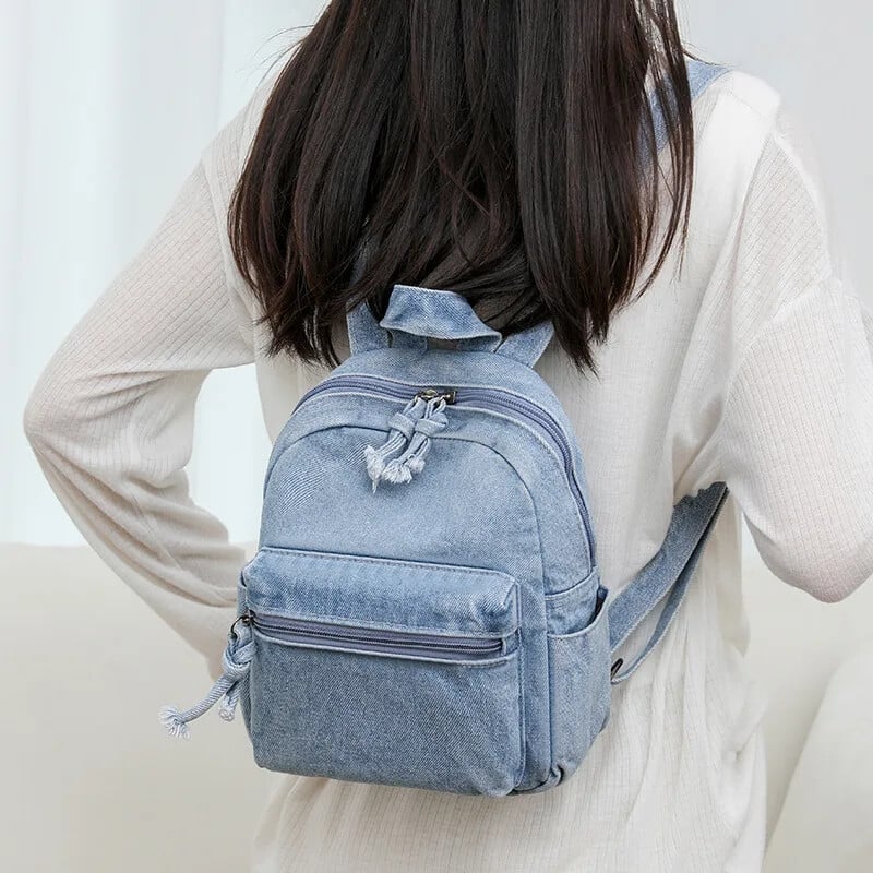 Rucsac simplu și la modă în stil japonez pentru femei, 2024, nou rucsac pentru studenți, retro, din denim, ocazional, rucsac mic, cadou