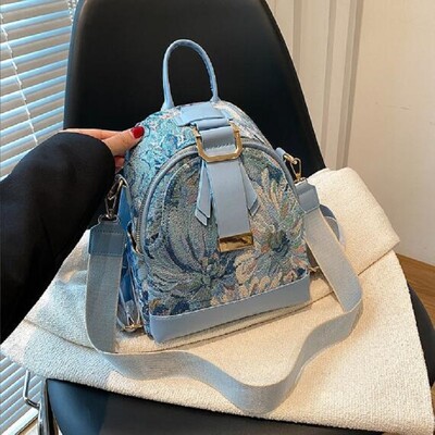 Rucsac de blugi cu imprimare la modă pentru femei Genți de umăr de călătorie de mare capacitate, tote multifuncționale, geantă crossbody