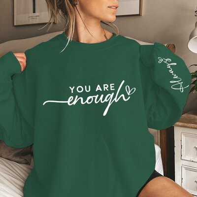 Funny You Are Enough Always Letter Print Pulovere pentru femei Decolteu cu mâneci lungi Pulovere casual pentru femei Plus Size