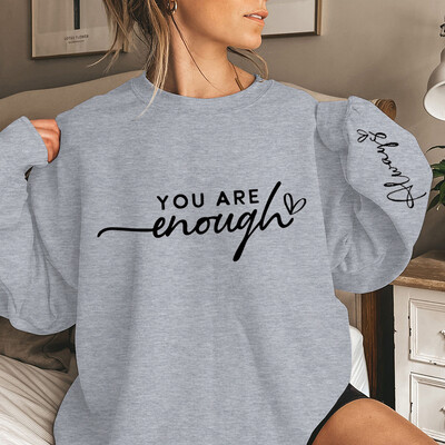 Funny You Are Enough Always Letter Print Pulovere pentru femei Decolteu cu mâneci lungi Pulovere casual pentru femei Plus Size