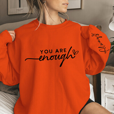 Funny You Are Enough Always Letter Print Pulovere pentru femei Decolteu cu mâneci lungi Pulovere casual pentru femei Plus Size