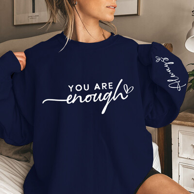 Funny You Are Enough Always Letter Print Pulovere pentru femei Decolteu cu mâneci lungi Pulovere casual pentru femei Plus Size