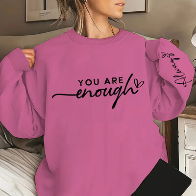 Funny You Are Enough Always Letter Print Pulovere pentru femei Decolteu cu mâneci lungi Pulovere casual pentru femei Plus Size