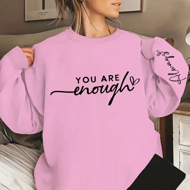 Funny You Are Enough Always Letter Print Pulovere pentru femei Decolteu cu mâneci lungi Pulovere casual pentru femei Plus Size