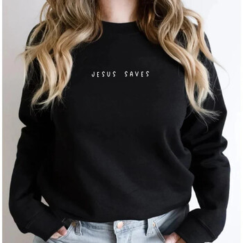 Суитшърт Jesus Saves Християнски суичъри Faith Top Jesus Hoodie Bible Verses Суитшърт с кръгло деколте Дамски пуловери с графика