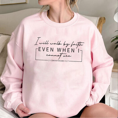 Hanorac I Will Walk By Faith Cămașă vintage cu verset biblic Cămașă religioasă estetică Pulover inspirat Tricou Cadouri de Paște