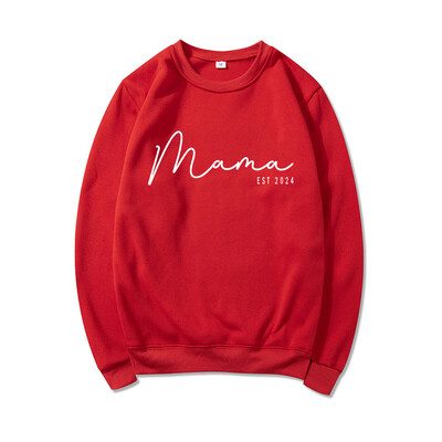 Mama Est 2024 Hanorac Cadou de Ziua Mamei Femei cu mânecă lungă și cu decolteu Pulover Hanorac personalizat Cadou pentru noua mamă Topuri casual