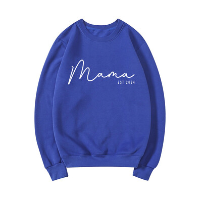 Mama Est 2024 Hanorac Cadou de Ziua Mamei Femei cu mânecă lungă și cu decolteu Pulover Hanorac personalizat Cadou pentru noua mamă Topuri casual