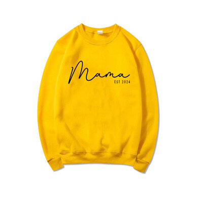 Mama Est 2024 Hanorac Cadou de Ziua Mamei Femei cu mânecă lungă și cu decolteu Pulover Hanorac personalizat Cadou pentru noua mamă Topuri casual