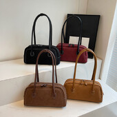 Jauna zamšādas plecu soma sievietēm ar vairākām kabatām rokassomu vienkrāsains tote Luxury Retro padušu somiņas, rāvējslēdzēja soma padusēs