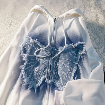 American Street BF Wind Butterfly Pulover cu glugă Y2k Hanocă cu fermoar Moda Retro Gros Tide Brand Cardigan largi Cuplu Mantoane Top