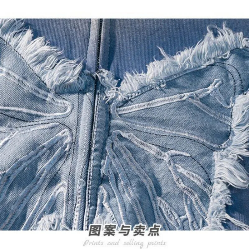 American Street BF Wind Butterfly Pulover cu glugă Y2k Hanocă cu fermoar Moda Retro Gros Tide Brand Cardigan largi Cuplu Mantoane Top