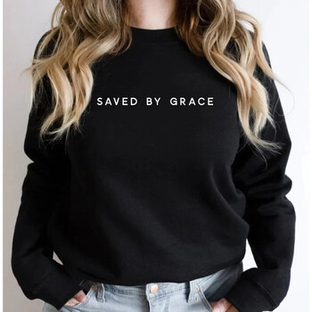 Суичър Saved By Grace Суичъри Christian Crewneck Суичъри Faith Hoodie Christian Apparel Унисекс пуловери Streetwear Дамски суитшърт