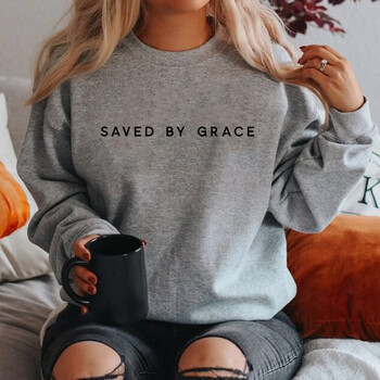 Суичър Saved By Grace Суичъри Christian Crewneck Суичъри Faith Hoodie Christian Apparel Унисекс пуловери Streetwear Дамски суитшърт